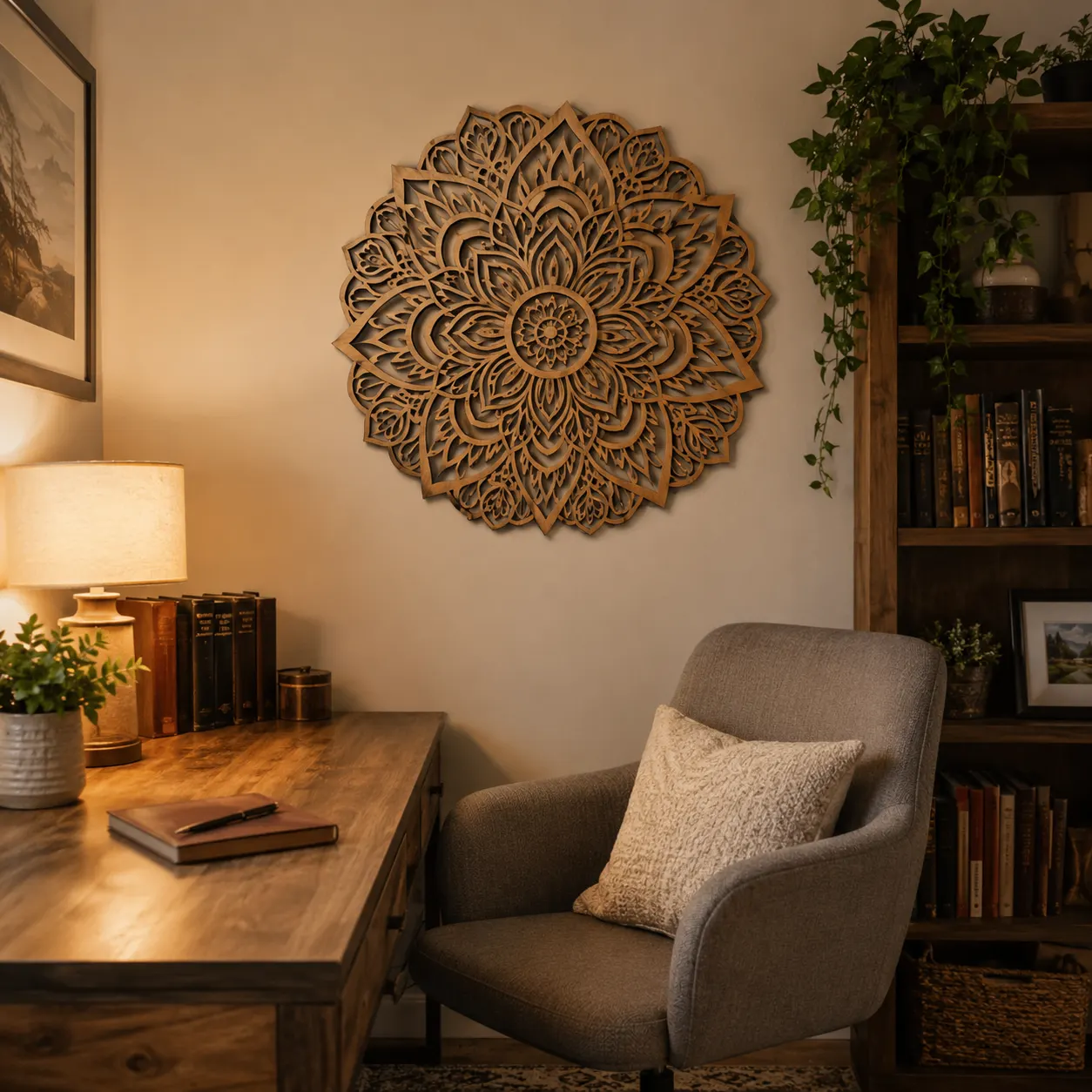 Mandala decorativa em home office