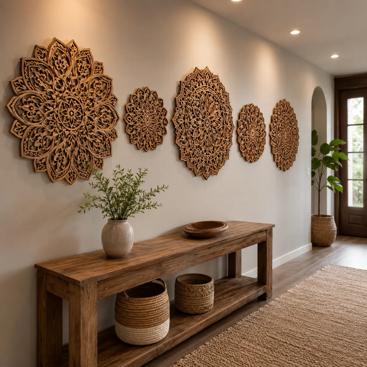 Galeria de mandalas em corredor decorado
